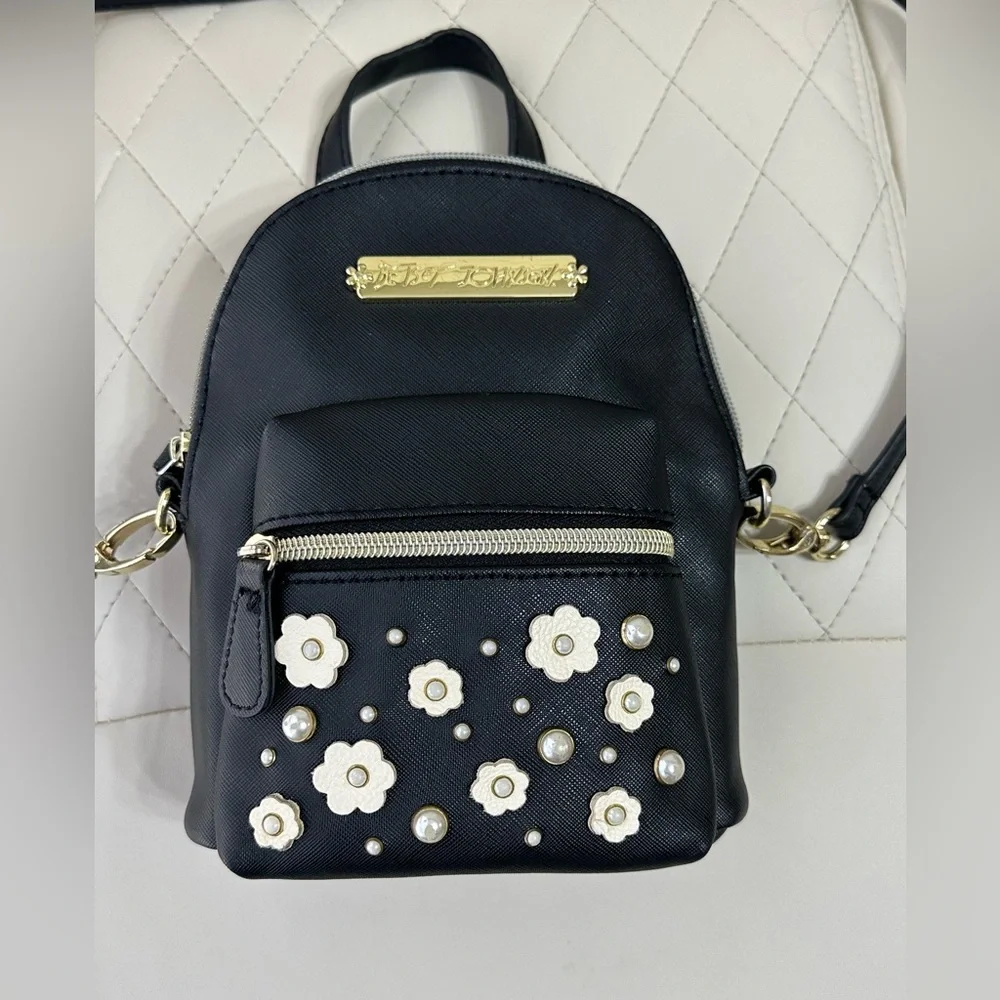 BETSEY JOHNSON Pearl flower Accents Mini Backpack Crossbody purse
